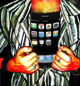 iPod Addict was created by an Advanced Placement Studio Art student illustrating the concept of our addictions to technology.