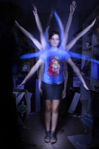 This image, entitled Light Art, shows a student experimenting with time exposure in photography.