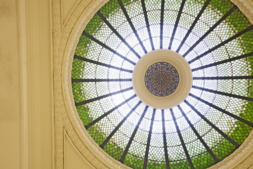 The stained-glass dome above the Rotunda gallery.