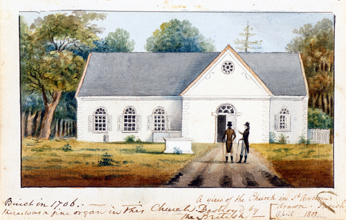 A View of the Church in Saint Andrew's Parish, from untitled sketchbook, 1796–1805, by Charles Fraser (American, 1782–1860)