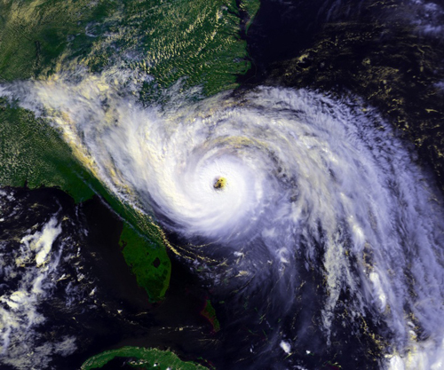 A satellite image of Hurricane Hugo, September 21, 1989.