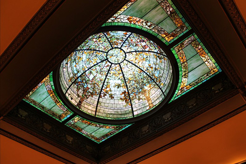 The stained glass dome in the Driehaus Museum, attributed to Giannini & Hilgart.