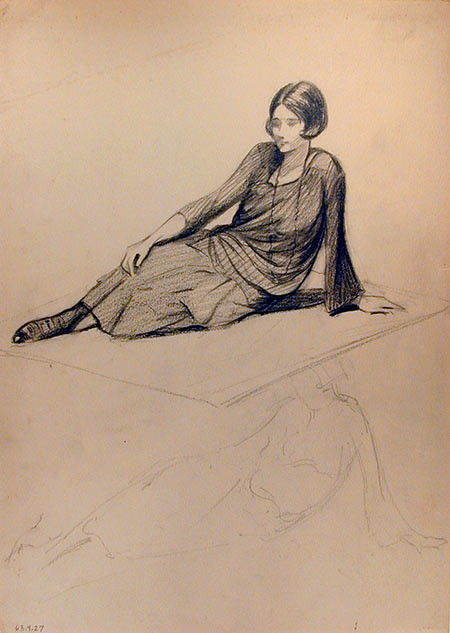 Untitled (Young Woman Sitting on Rug), n. d., By Leila Waring (American, 1876 – 1964) 