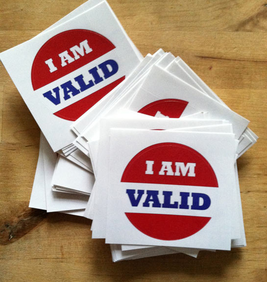 Stickers provided to participants of VALIDnation.