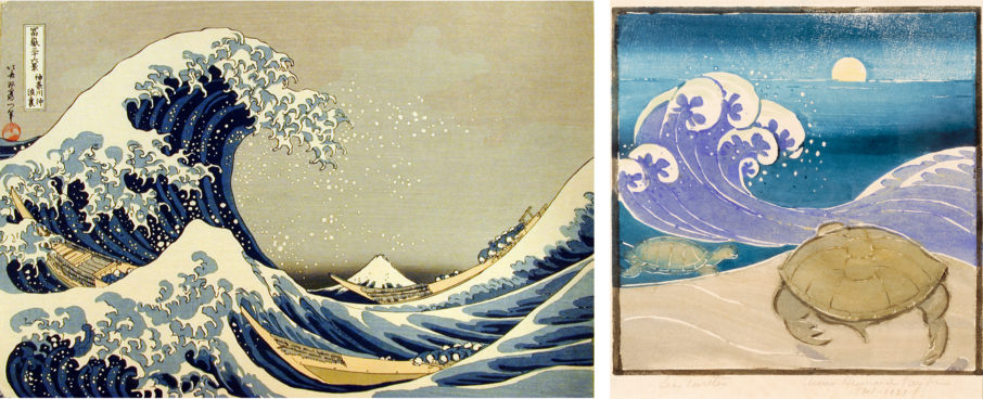 The Great Wave by Katsushika Hokusai and Sea Turtle, 1929, by Anna Heyward Taylor