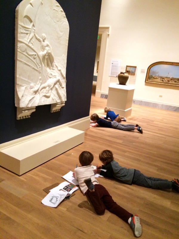 Campers enjoy sketching with friends in the galleries