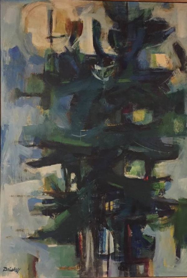 Pine Trees, 1961, by David Driskell (American, b. 1931); oil and encaustic on canvas, 49 ½ x 35 inches; Gift of Louis Rimrodt
