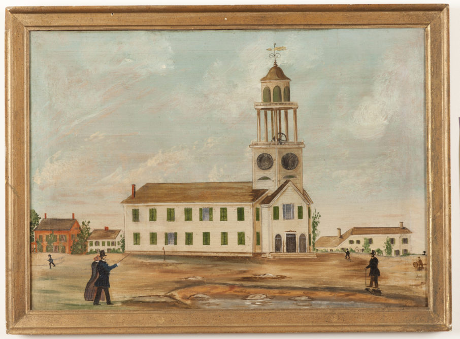 The Old South Church, c. 1854, Attributed to John Hilling (British, 1822 – 1894); Oil on canvas; 22 ¾ x 30 ¾ inches; Courtesy of the Barbara L. Gordon Collection