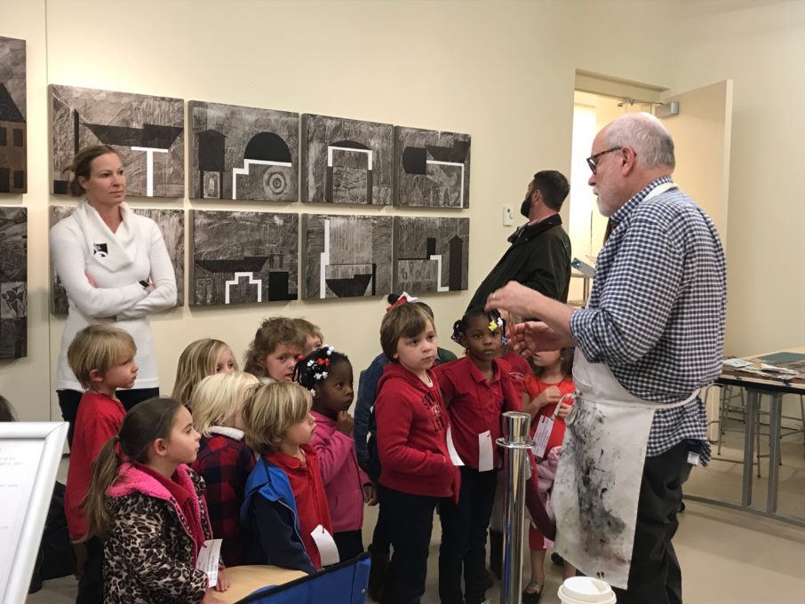 Megan helps with both the school groups who visit the Museum and the Visiting Artists who complete residences at the Gibbes. Here, recent Visiting Artist Tom Stanley teaches students about his artistic process. 