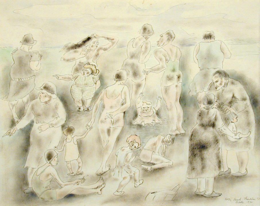 At Folly Beach, 1930, By George Biddle (American, 1885–1973); Watercolor and ink on paper; 17 ¾ X 20 ½ inches; Museum purchase with funds provided by the Winnie Edwards Murray Fund; 1985.027.0003