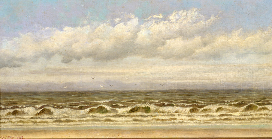 Ocean Waves Breaking on Beach, 1912, By William Aiken Walker (American, 1838–1921); Oil on canvas; 13 1/4 x 20 1/8 inches (framed); Gift of Mrs. Jean R. Yawkey; 1986.004.0014
