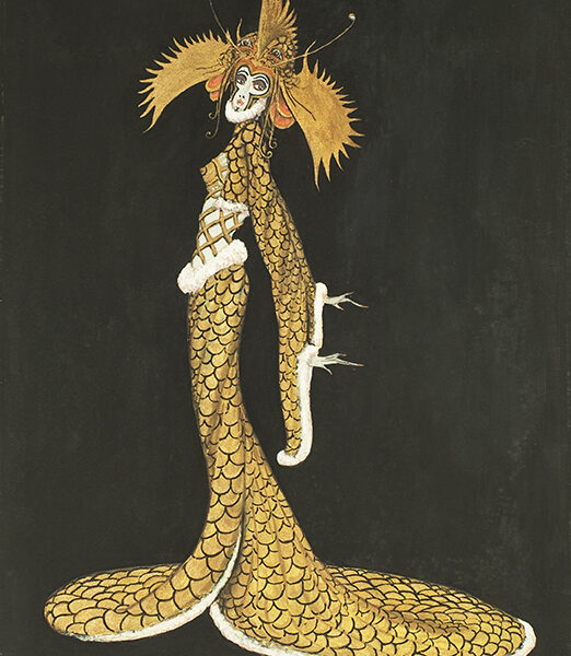 Woman wearing elaborate costume and headpiece (work by Ned Jennings)